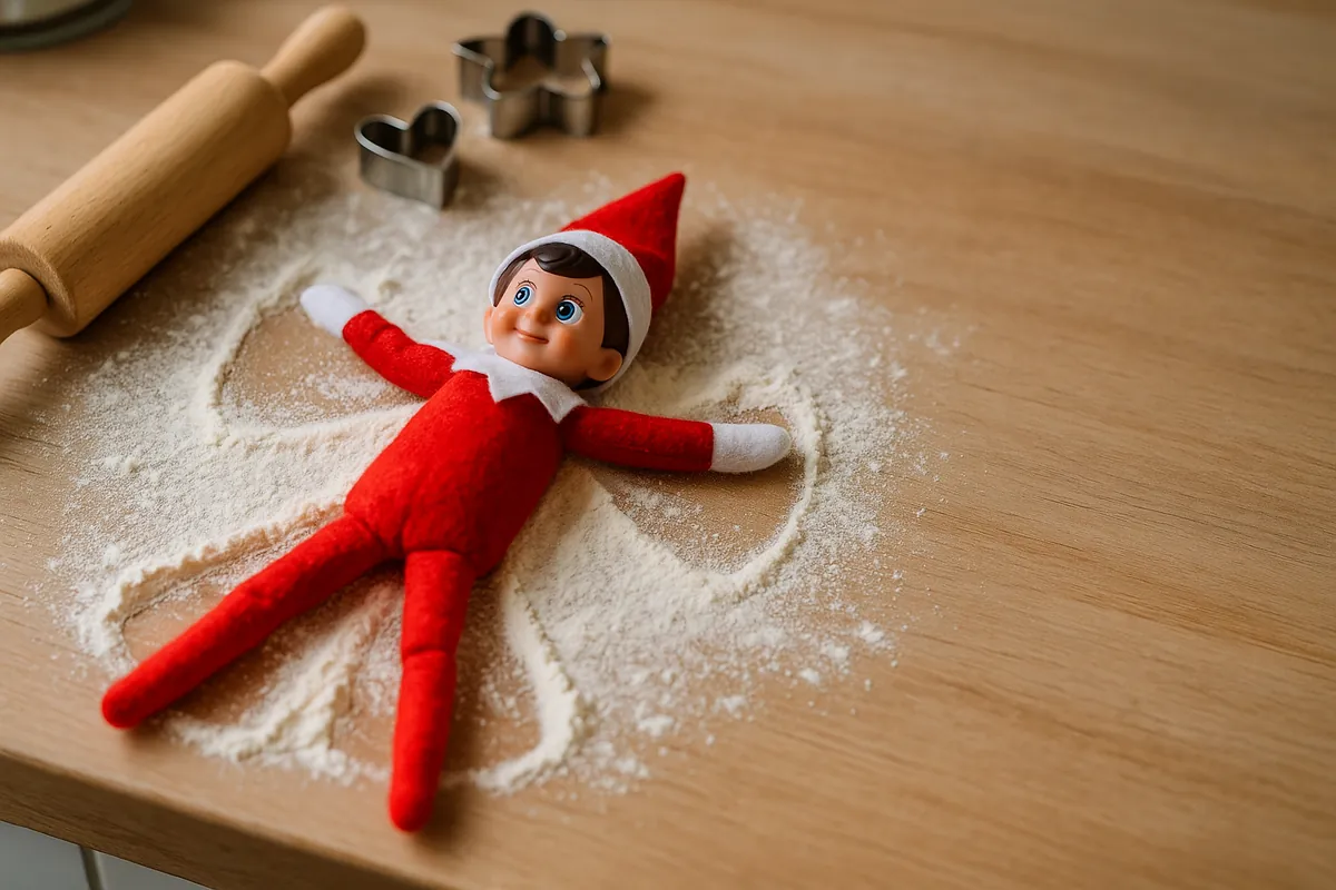 Elfo haciendo ángeles de harina