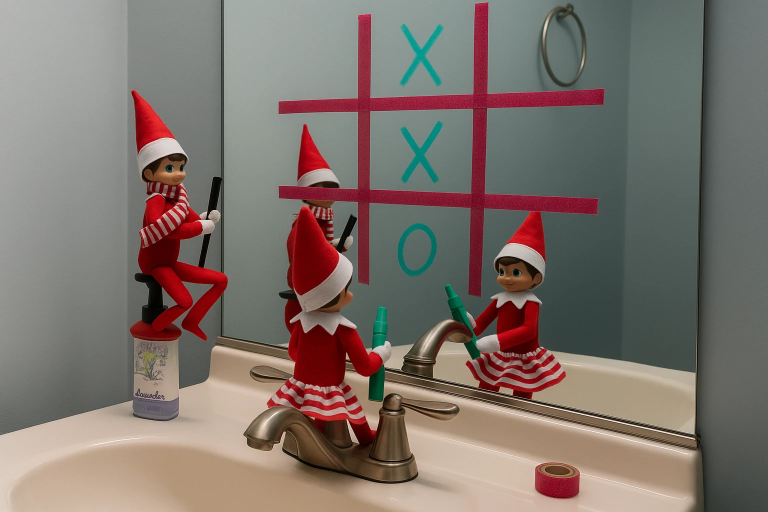 Elfos jugando al tres en raya